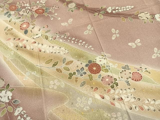 平和屋着物●訪問着 枝花文 暈し染め 金彩 正絹 逸品 AABN3950fy