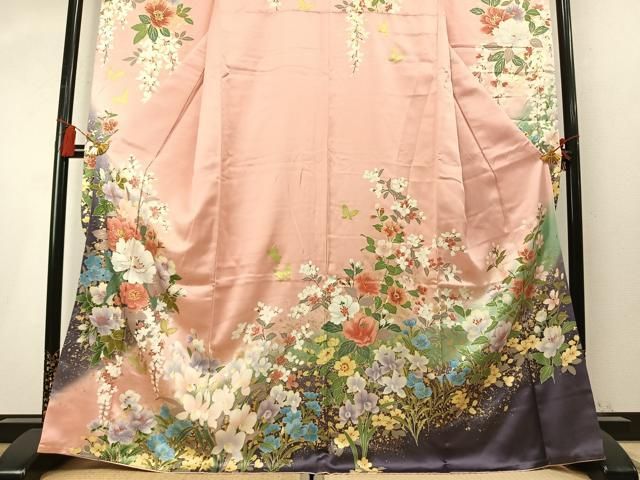 平和屋着物●豪華振袖 駒刺繍 花蝶文 暈し染め 金彩 正絹 逸品 AABN3953fy