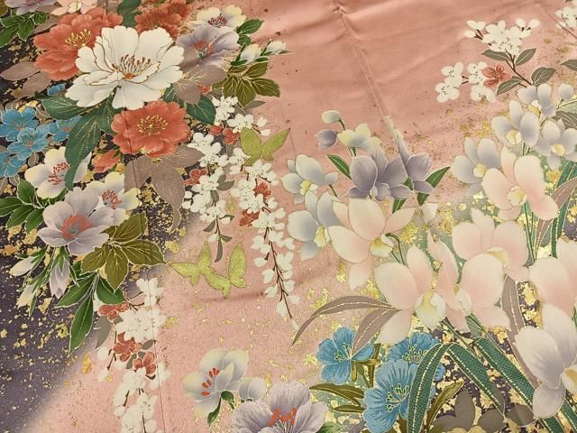 平和屋着物●豪華振袖 駒刺繍 花蝶文 暈し染め 金彩 正絹 逸品 AABN3953fy