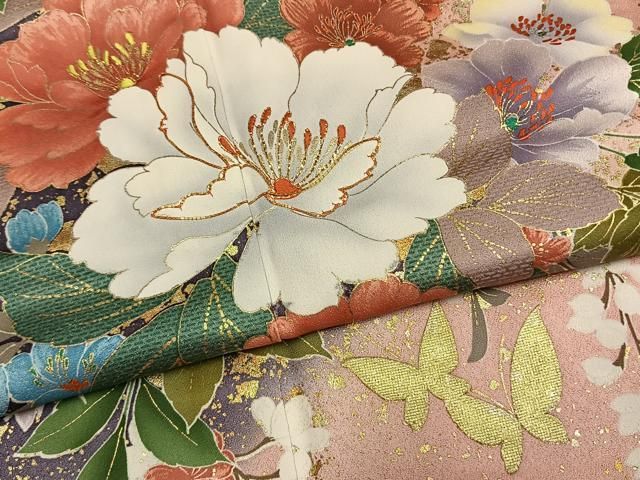 平和屋着物●豪華振袖 駒刺繍 花蝶文 暈し染め 金彩 正絹 逸品 AABN3953fy