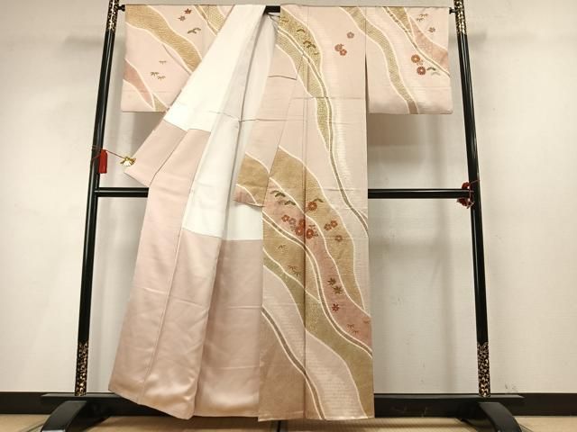 平和屋着物●訪問着 駒刺繍 道長花文 金彩 正絹 逸品 AABN3960fy