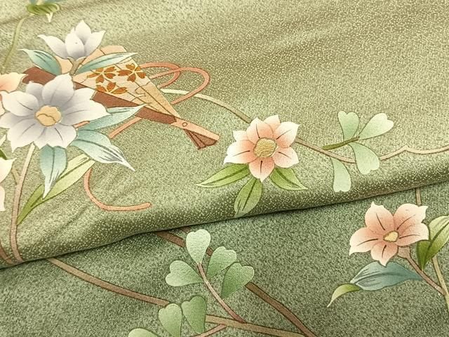 平和屋着物●訪問着 扇面花文 暈し染め 正絹 逸品 未使用 AABN3962fy