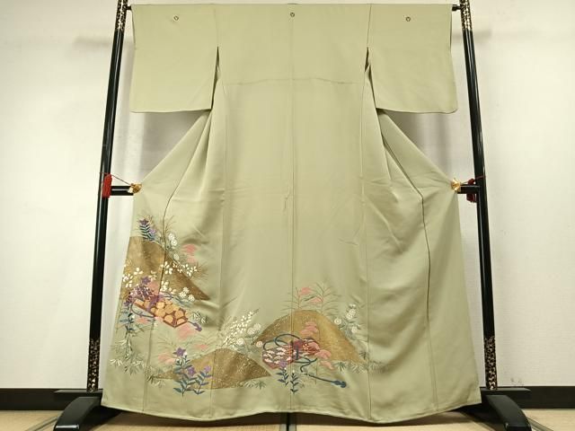 平和屋着物●豪華色留袖 総刺繍 駒刺繍 文箱花文 金糸 金彩 正絹 逸品 AABN3969fy