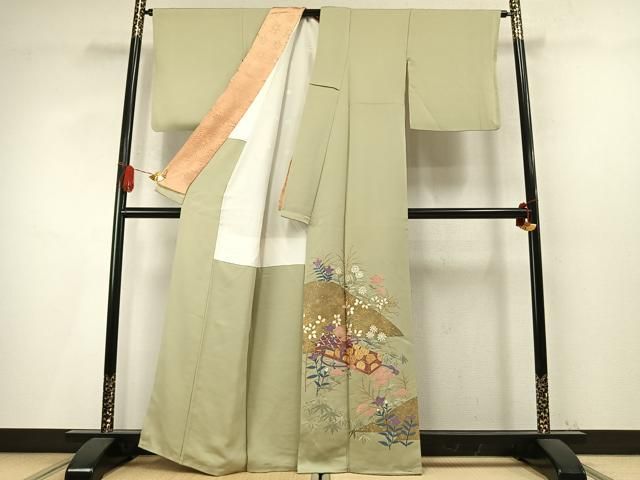 平和屋着物●豪華色留袖 総刺繍 駒刺繍 文箱花文 金糸 金彩 正絹 逸品 AABN3969fy