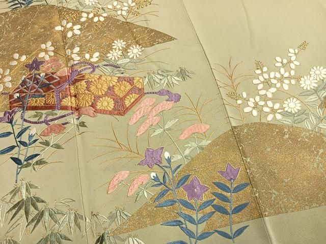 平和屋着物●豪華色留袖 総刺繍 駒刺繍 文箱花文 金糸 金彩 正絹 逸品 AABN3969fy