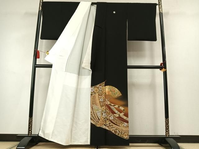 平和屋着物●豪華黒留袖 作家物 駒刺繍 扇面熨斗花文 暈し染め 金彩 やまと誂製 正絹 逸品 未使用 AABN3974fy