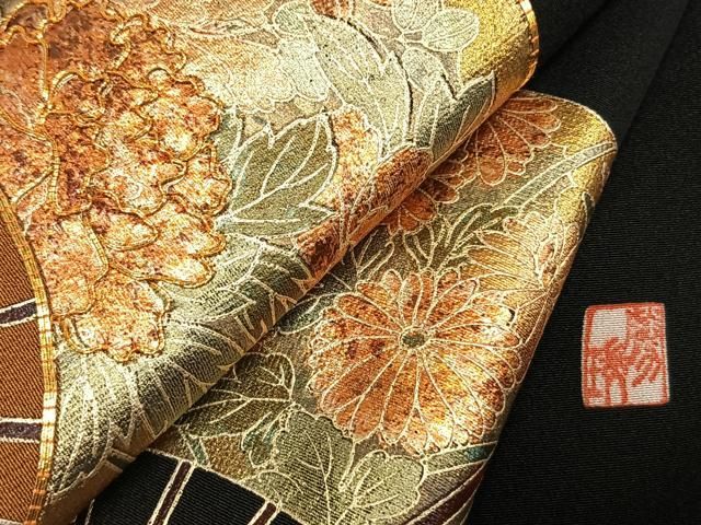 平和屋着物●豪華黒留袖 作家物 駒刺繍 扇面熨斗花文 暈し染め 金彩 やまと誂製 正絹 逸品 未使用 AABN3974fy
