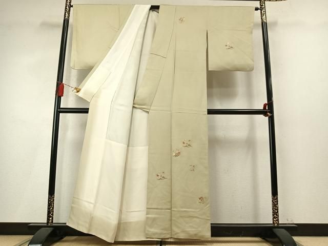 平和屋着物●訪問着 総刺繍 花蝶文 金糸 正絹 逸品 AABN3975fy
