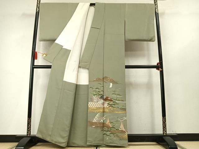 平和屋着物●豪華色留袖 作家物 刺繍 風景松文 暈し染め 金糸 金彩 正絹 逸品 AABN4003fy