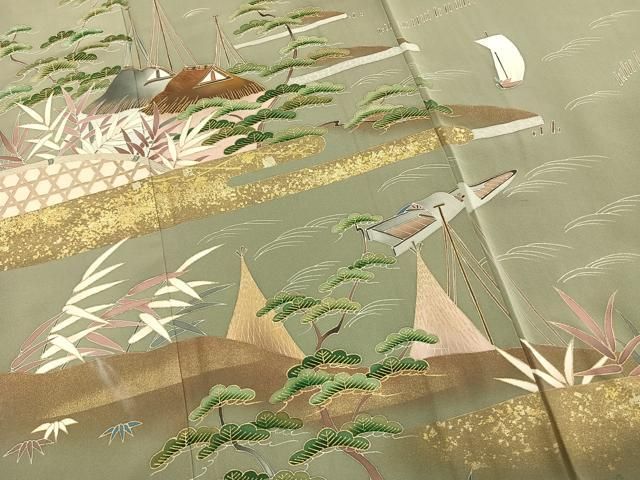 平和屋着物●豪華色留袖 作家物 刺繍 風景松文 暈し染め 金糸 金彩 正絹 逸品 AABN4003fy