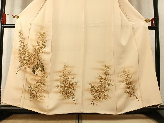 平和屋着物●訪問着 手描き 鶉 暈し染め 正絹 逸品 AABN4008fy