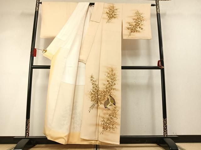 平和屋着物●訪問着 手描き 鶉 暈し染め 正絹 逸品 AABN4008fy