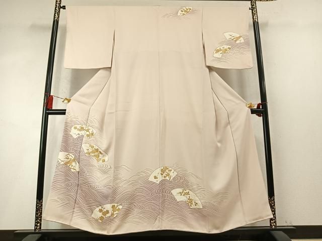 平和屋着物●訪問着 刺繍 地紙花文 暈し染め 金糸 金彩 正絹 逸品 AABN4012fy