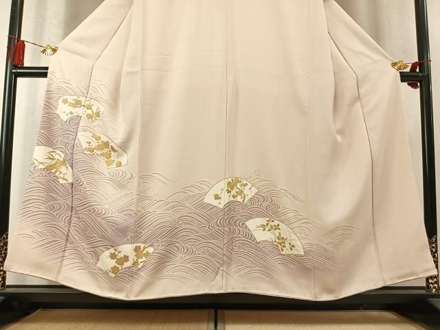 平和屋着物●訪問着 刺繍 地紙花文 暈し染め 金糸 金彩 正絹 逸品 AABN4012fy