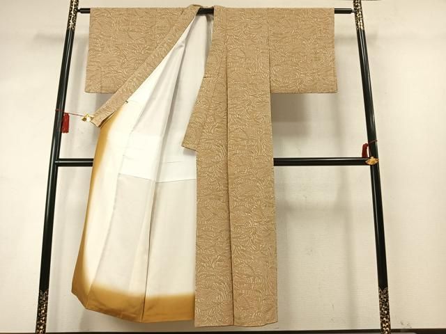 平和屋着物●上質な小紋 型染め 草葉文 正絹 逸品 AABN4020fy