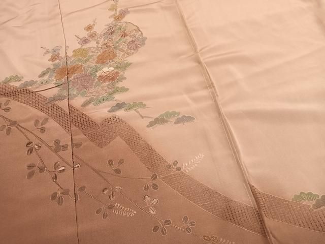 平和屋着物●中国三大刺繍 スワトウ刺繍 汕頭刺繍 総刺繍 訪問着 雪輪花文 暈し染め 仮絵羽 正絹 逸品 未使用 AABN4036fy