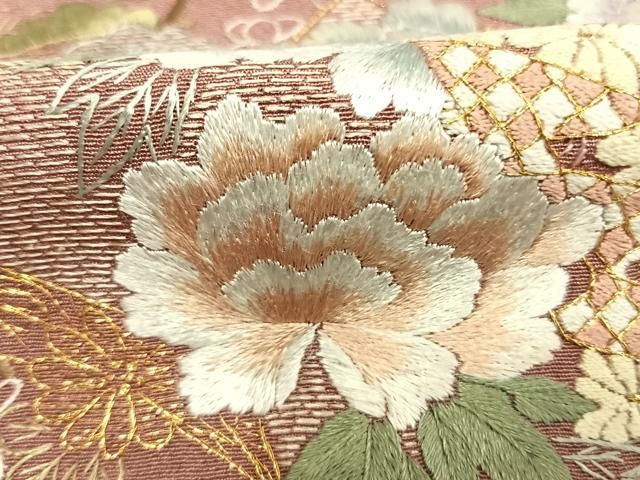 平和屋着物●訪問着 総刺繍 御所車冊子花文 暈し染め 金糸 仮絵羽 正絹 逸品 未使用 AABN4037fy