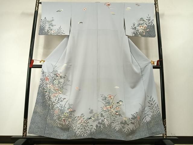 平和屋着物●訪問着 楽器花文 シルエット 暈し染め 金銀彩 正絹 逸品 AABN4041fy