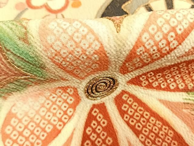 平和屋本店●アンティーク 大正ロマン 振袖 駒刺繍 松竹梅 暈し染め 黒地 金彩 正絹 逸品 AABN4043fy