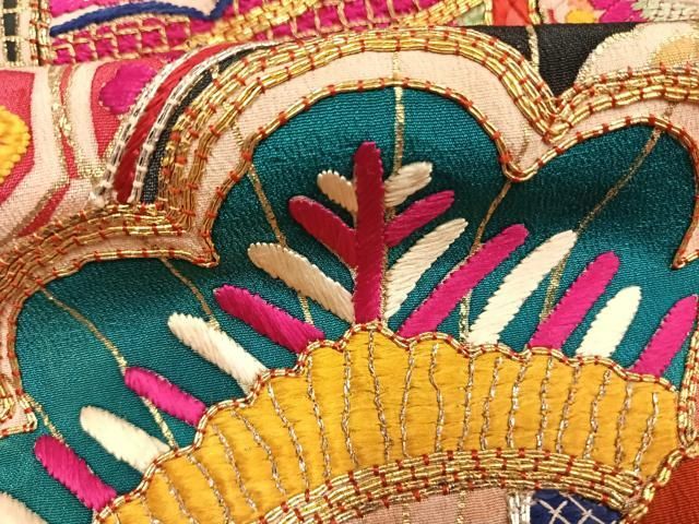 平和屋本店●アンティーク 大正ロマン 振袖 駒刺繍 御所車扇面松花文 金銀彩 正絹 逸品 AABN4044fy