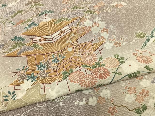 平和屋着物●訪問着 友禅 風景花鳥文 暈し染め 鈴乃屋扱い 正絹 逸品 AABN4047fy