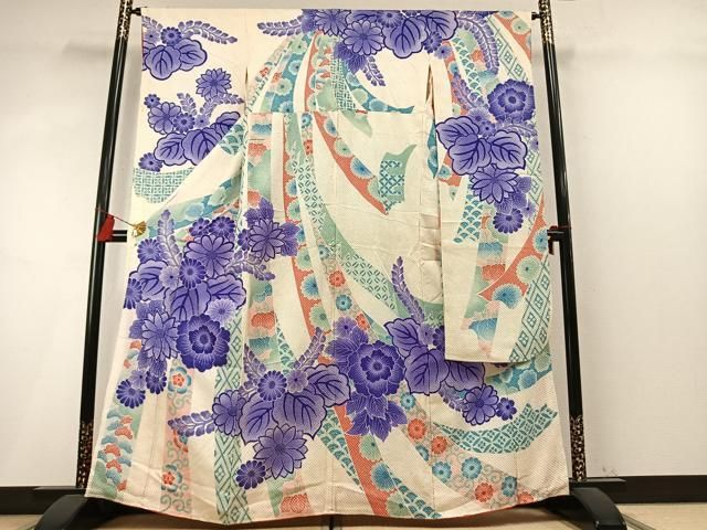 平和屋着物●名門 藤娘きぬたや・総絞り(杢目絞り) 振袖 熨斗花文 正絹 逸品 AABN4051fy