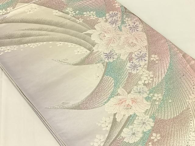 平和屋着物◎両面 六通柄袋帯 唐織 孔雀花文 銀糸 正絹 逸品 AABN4084dk