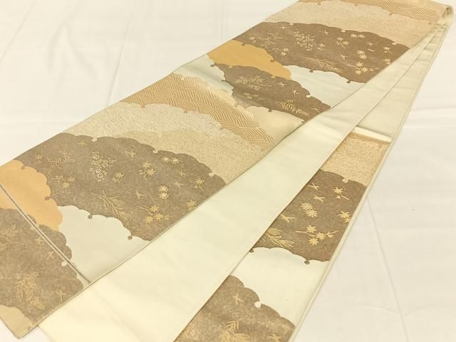平和屋着物◎六通柄袋帯 雪輪花鳥文 金糸 正絹 逸品 AABN4098dk