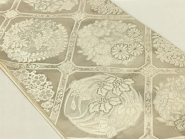 平和屋着物◎六通柄袋帯 天井花丸文 銀糸 正絹 逸品 AABN4108dk
