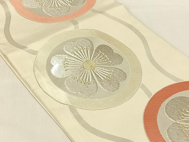 平和屋着物◎六通柄 本袋帯 花丸文 春日野 銀糸 正絹 逸品 AABN4109dk