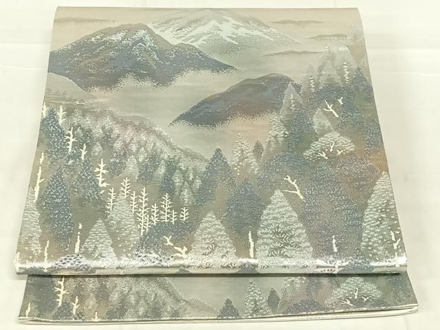 平和屋着物◎六通柄袋帯 樹林風景文 銀糸 正絹 逸品 AABN4111dk