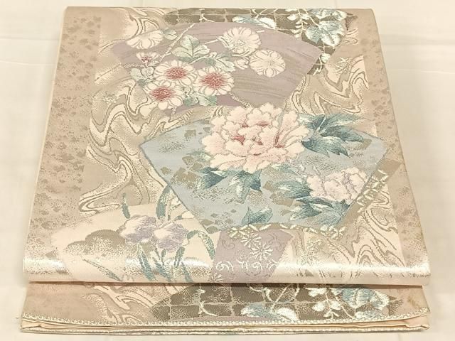 平和屋着物◎六通柄袋帯 唐織 陶彩文様 錦プラチナ箔 正絹 逸品 AABN4112dk