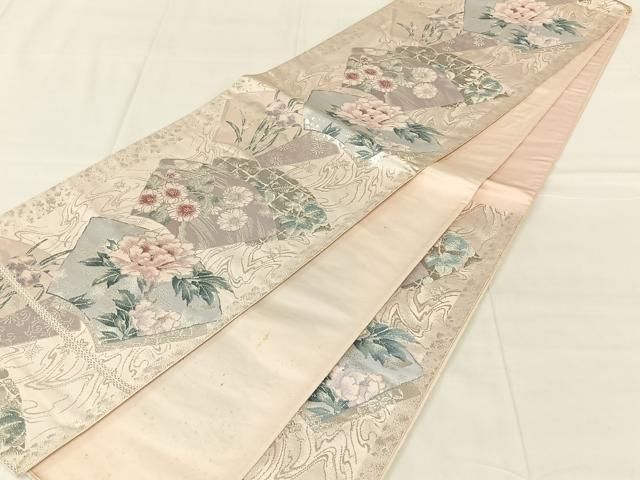 平和屋着物◎六通柄袋帯 唐織 陶彩文様 錦プラチナ箔 正絹 逸品 AABN4112dk