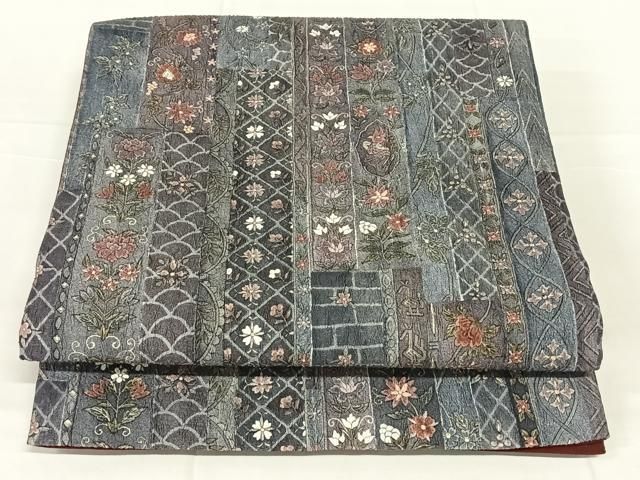 平和屋着物◎全通柄袋帯 更紗花文 正絹 逸品 AABN4115dk