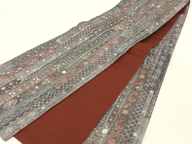 平和屋着物◎全通柄袋帯 更紗花文 正絹 逸品 AABN4115dk