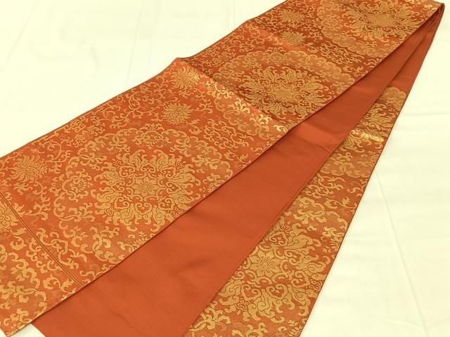 平和屋着物◎六通柄袋帯 更紗花文 金糸 正絹 逸品 AABN4128dk