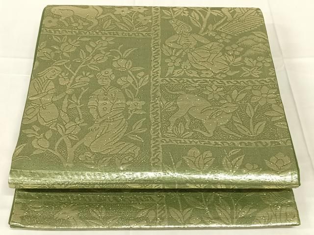 平和屋着物◎六通柄袋帯 人物風景文 金糸 正絹 逸品 AABN4130dk