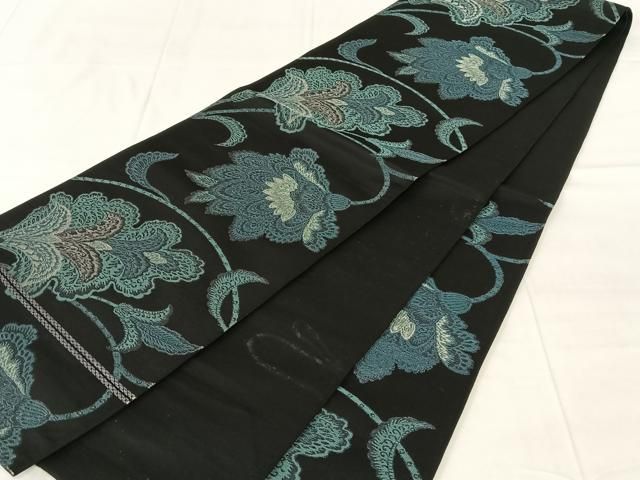 平和屋着物◎六通柄袋帯 更紗花文 銀糸 正絹 逸品 AABN4131dk