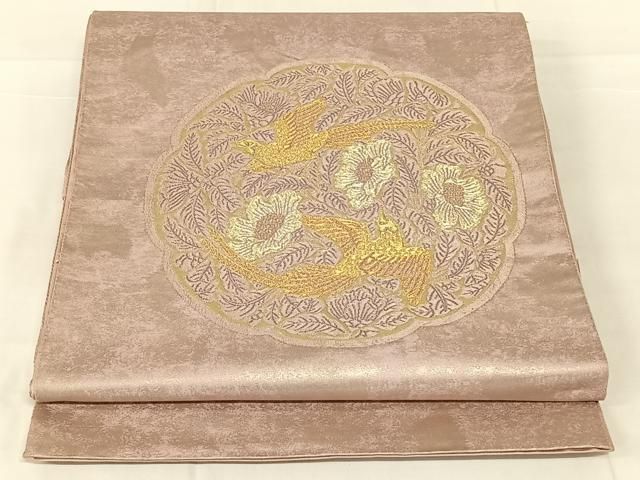 平和屋着物◎太鼓柄袋帯 花鳥文 金銀糸 引箔 正絹 逸品 AABN4134dk