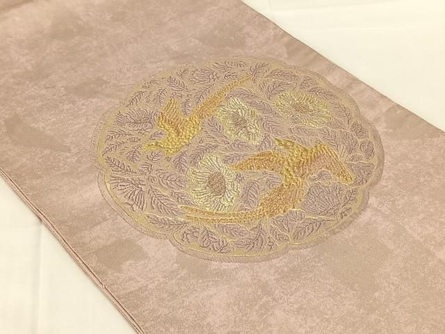 平和屋着物◎太鼓柄袋帯 花鳥文 金銀糸 引箔 正絹 逸品 AABN4134dk