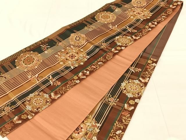 平和屋着物◎六通柄袋帯 唐織 花鳥文 金糸 正絹 逸品 AABN4140dk