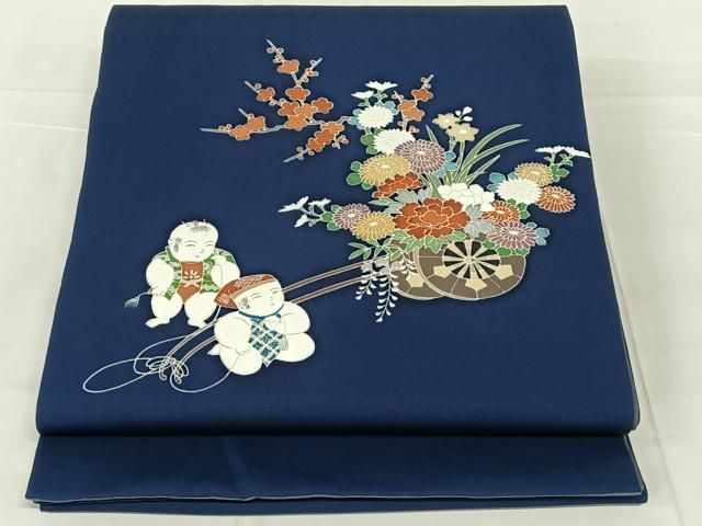 平和屋着物◎塩瀬 太鼓柄袋帯 花車文 唐子 正絹 逸品 AABN4144dk