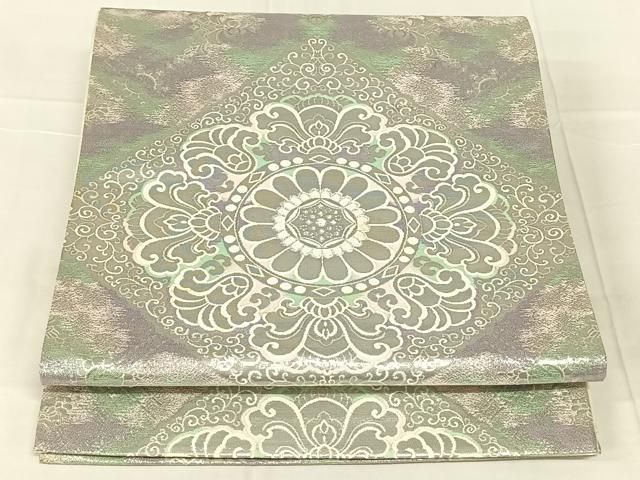 平和屋着物◎六通柄袋帯 花菱文 九百錦プラチナ箔 正絹 逸品 AABN4153dk