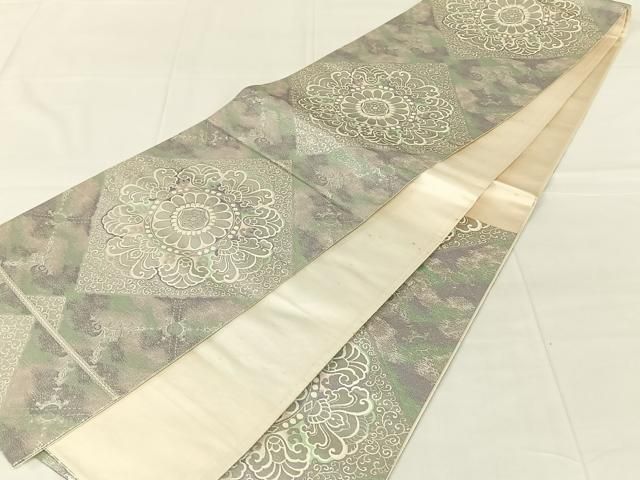 平和屋着物◎六通柄袋帯 花菱文 九百錦プラチナ箔 正絹 逸品 AABN4153dk