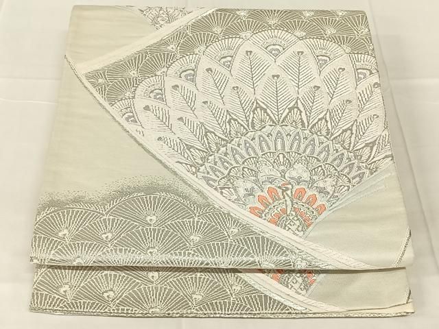 平和屋着物◎六通柄袋帯 唐織 孔雀羽文 銀糸 正絹 逸品 AABN4154dk