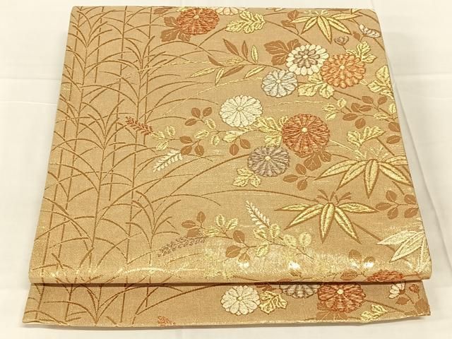 平和屋着物◎六通柄袋帯 草花文 金糸 正絹 逸品 AABN4157dk