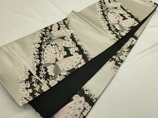 平和屋着物◎六通柄袋帯 唐織 舞蝶花文 金銀糸 正絹 逸品 AABN4182ps
