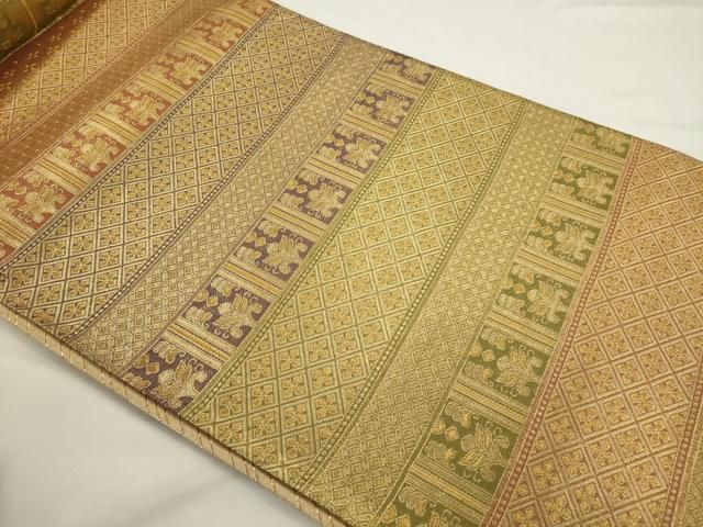 平和屋着物◎佐賀錦 六通柄袋帯 壁画文 金糸 正絹 逸品 未使用 AABN4184ps