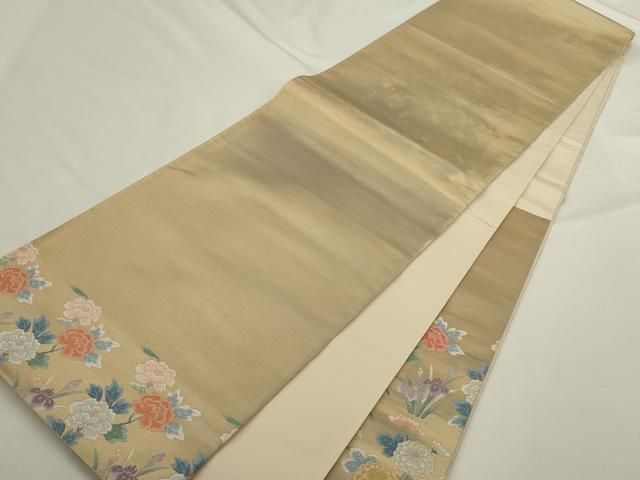 平和屋着物◎六通柄袋帯 唐織 草花文 金糸 正絹 逸品 AABN4191ps
