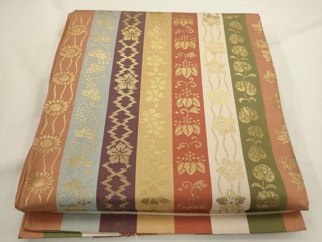 平和屋着物◎六通柄袋帯 吉野間道 金糸 正絹 逸品 AABN4192ps